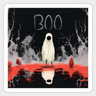 Halloween Boo 2: The White Sheet Ghost with Red Eyes Said "Boo" Magnet